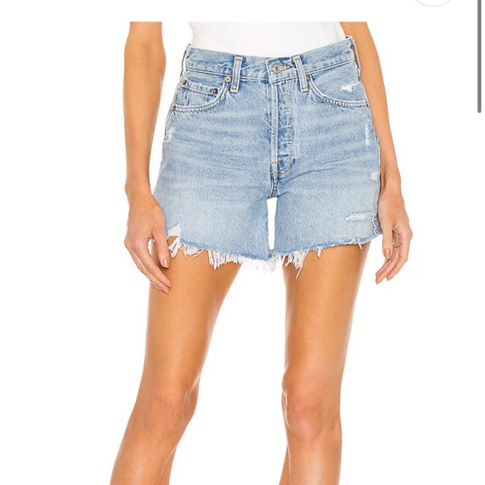 Agolde Paeker Long Blue High-Waisted Jean Shorts